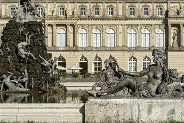 Mythological female figure at the edge of the Fama Fountain, Fama Fountain, fountain, fountain,