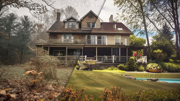 Large house and property before and after cleanup and construction, generative AI, AI generated