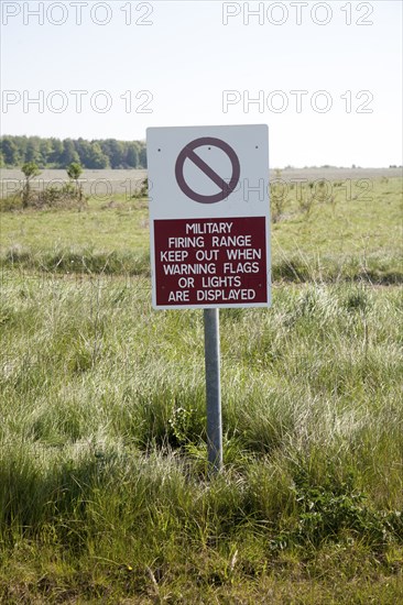 Ministry of Defence warning sign about the danger posed by military firing range on Salisbury