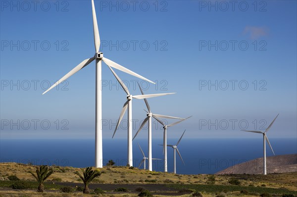 Turbines at Parque Eolico de Lanzarote wind farm, Lanzarote, Canary Islands, Spain, Europe