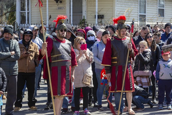 Detroit, Michigan, The Stations of the Cross are portrayed, in Spanish, on Good Friday at the