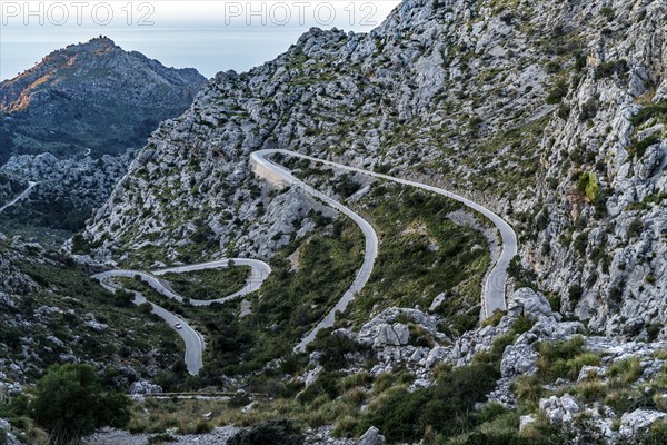 Serpentine road Ma-2141, winding road to Sa Calobra, in the north-west of Majorca, Balearic