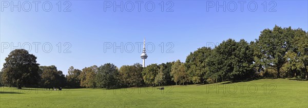 The large play area in Luisenpark Mannheim, with the telecommunications tower in the background