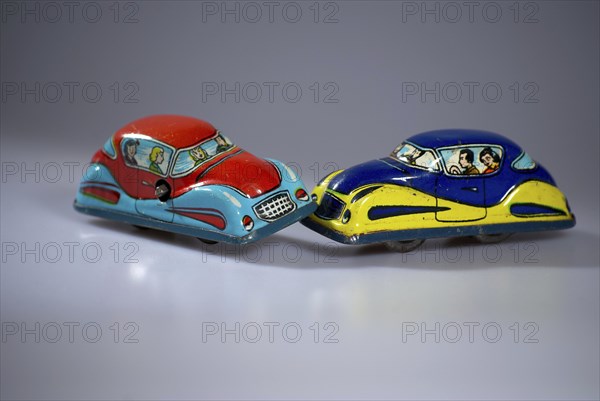 Road traffic, automobile, collision, depicted with tin model cars, Hamburg, Hamburg, Federal