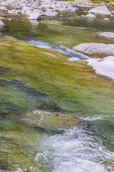 Rein da Christallina torrent near Medel. Pools with crystal-clear water in the riverbed. Canton of