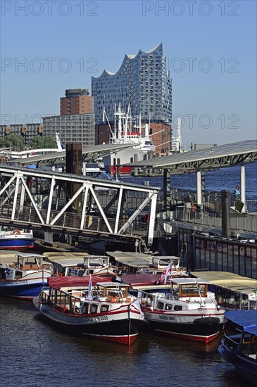 Germany, Hamburg, harbour, St. Pauli Landungsbrücken, Elbphilharmonie, Europe