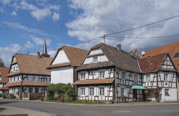 Main street with half-timbered houses, Hunspach, Alsace
