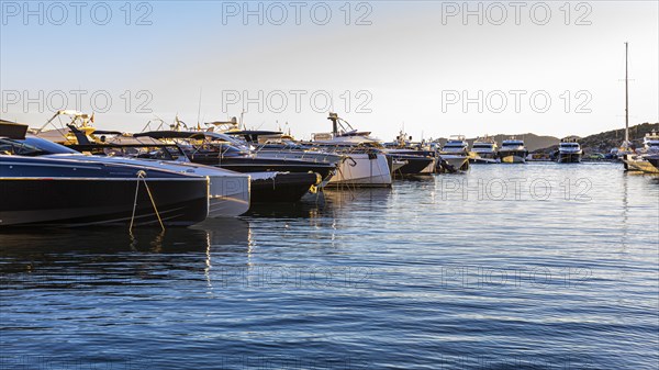 Luxury yachts in the harbour of Eivissa, Ibiza Town, Ibiza, Balearic Islands, Mediterranean, Spain,