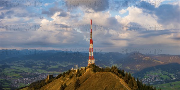 Bavarian Broadcasting Tower on the Grünten, 1738m, at sunrise, Illertal, Allgäu Alps, Oberallgäu,