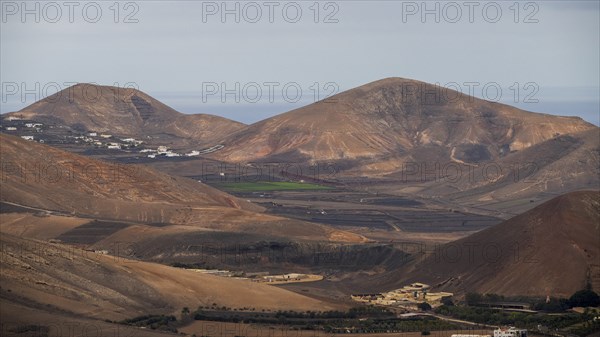 Volcanic landscape, aerial view, near Uga, Lanzarote, Canary Islands, Spain, Europe