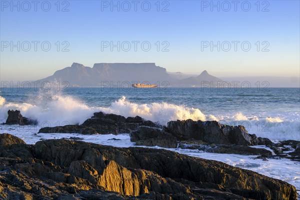 From Bloubergstrand to the silhouette of Cape Town, Cape Town, with Table Mountain, Cape Town,