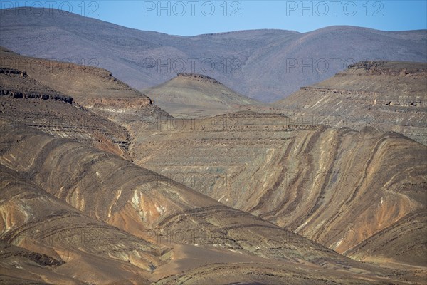 Colourful mountains, layered landscape, Gorges du Dades, Dades Gorge, Taboulmante, Morocco, Africa