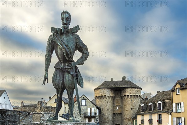 Marvejols. The statue of french king Henry IV by Emmanuel Auricoste, Lozere department. Occitanie
