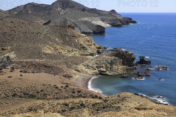 Coastal landscape Cabo de Gata natural park, Monsul, near San José, Almeria, Spain, Europe