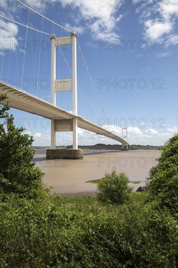 The old 1960s Severn bridge crossing between Beachley and Aust, Gloucestershire, England, UK
