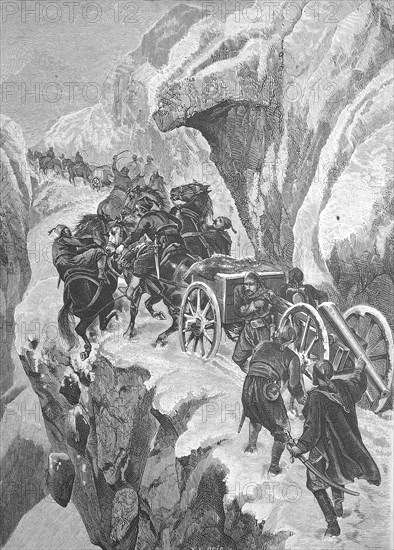 Dangerous passage at the Schipka Pass. Military train to the battle, The Battle of the Shipka Pass,