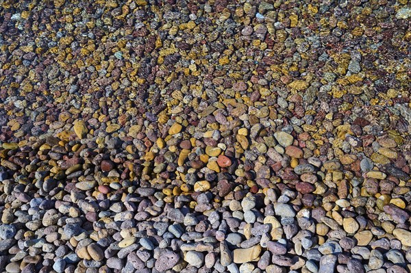 Close-up of colourful pebbles with textures and patterns, Lambi beach, pebble beach, Patmos,