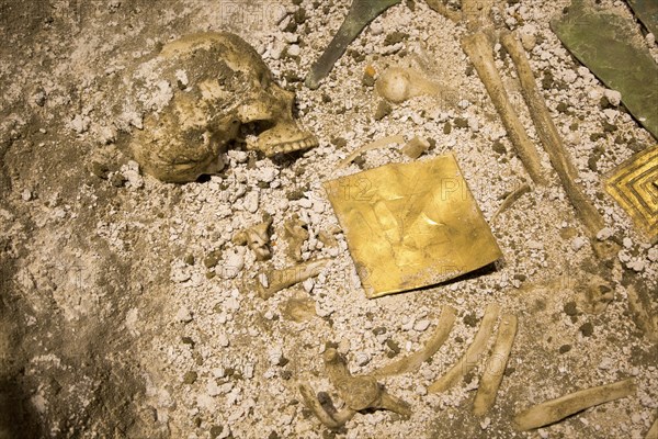Reconstruction of the burial of the Bush Barrow Chieftain. With permission of Wiltshire Museum,