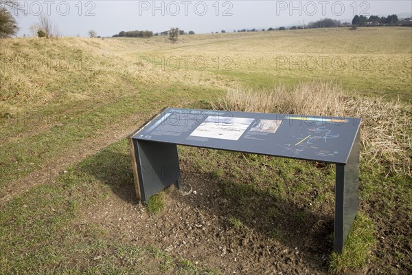 Information panel Durrington Walls neolithic prehistoric settlement site, near Amesbury, Wiltshire,