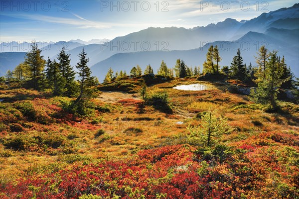 View of the Valais mountains in autumn, Lower Valais, Switzerland, Europe