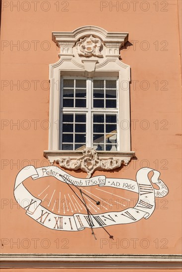 Sundial, Birnau pilgrimage church, Uhldingen-Mühlhofen, Lake Constance, Baden-Württemberg, Germany,