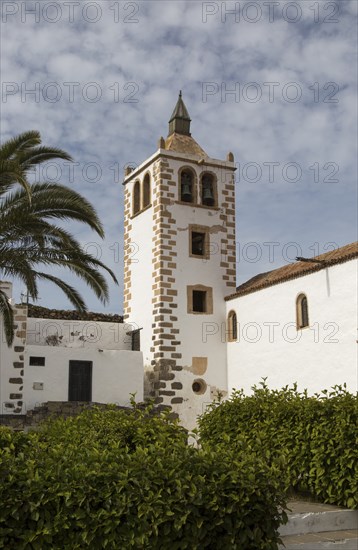 Historic church tower, Iglesia de Santa Maria, Betancuria, Fuerteventura, Canary Islands, Spain,