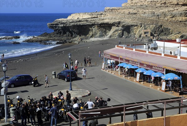 Black sand beach at the coastal village of Ajuy, Fuerteventura, Canary Islands, Spain, Europe