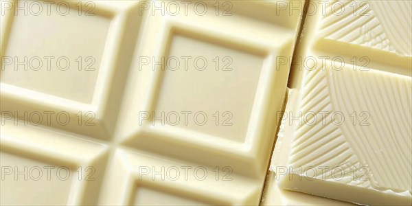 Close up of white chocolate bars. Broken up white chocolate bars, AI generated