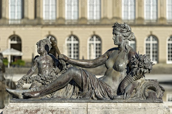 Mythological female figure at the edge of the Fama Fountain, Fama Fountain, fountain, fountain,