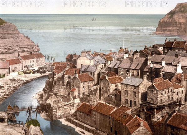 Whitby, a historic harbour town on the North Sea coast of the county of Yorkshire in England, c.