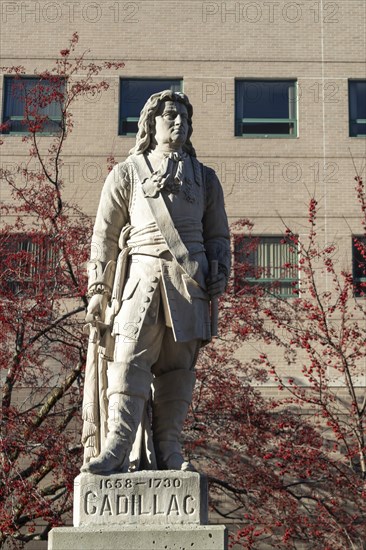 Detroit, Michigan, A statue of Antoine Laumet de la Mothe Cadillac, one of four French explorers
