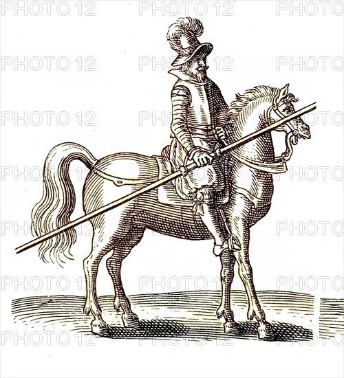 Lancer of the Thirty Years' War, with armour and horse, digital reproduction of an original from