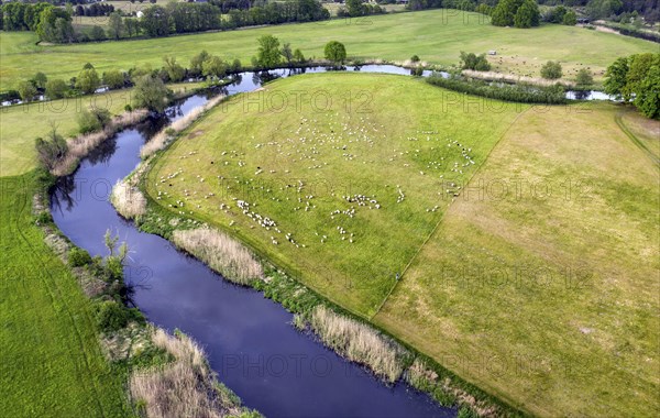Aerial photo, natural course of the Spree, Mönchwinkel, 16 05 2023