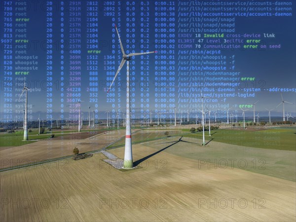 Symbolic image Critical infrastructure, blackout risk, cyberterrorism, wind farm near Lichtenau,