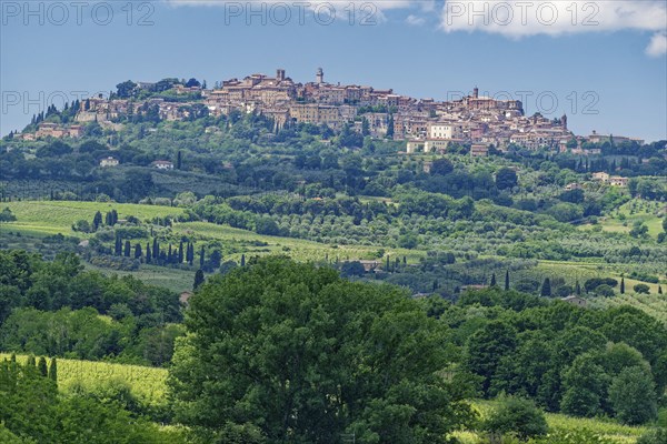 Panorama of Montepulciano. The town lies on a hill in the Val d'Orcia. Montepulciano, Tuscany,
