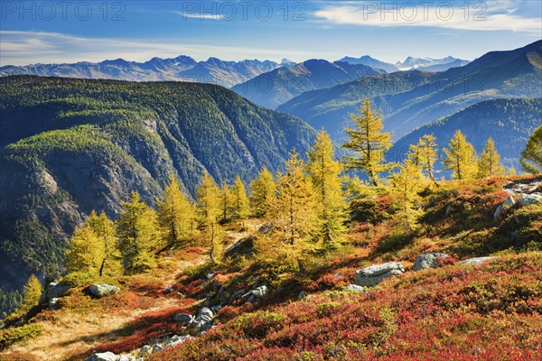 View from Finhaut over the unspoilt expanse of the Lower Valais with the Dent Blanche in the