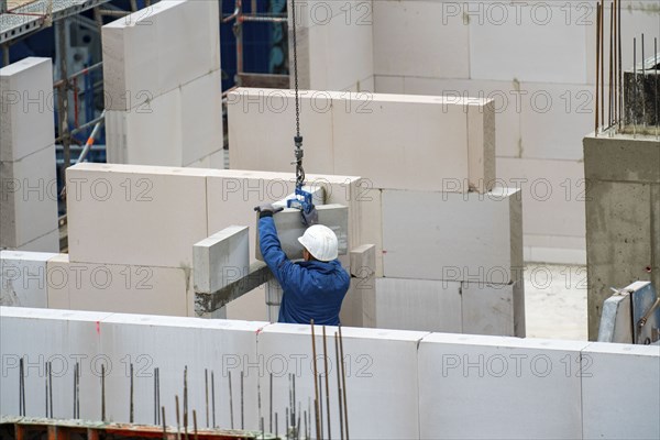 Construction site, new construction of apartment blocks, shell construction, North