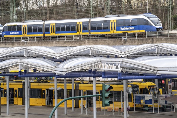 Ruhrbahn trams, at Essen-Steele S-Bahn station, interface between rail transport, Nordwestbahn and
