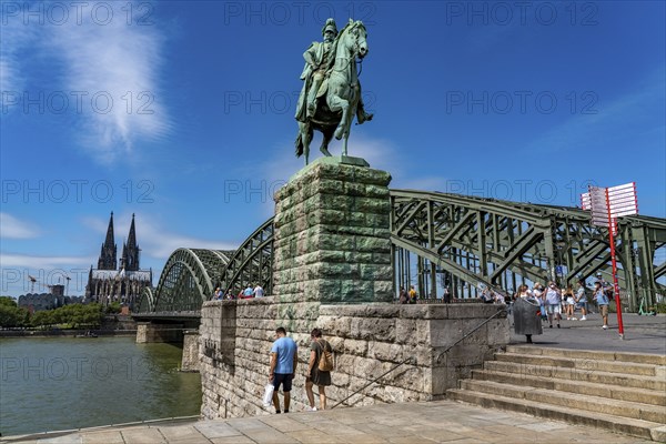 Cologne Cathedral, Hohenzollern Bridge railway bridge, equestrian statue of Kaiser Wilhelm I. Rhine