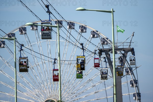 Rhine cable car, cabin above the Rhine, Ferris wheel at the zoo, Cologne, North Rhine-Westphalia,