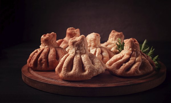 Deep-fried khinkali, khinkali with meat, traditional Georgian dish, no people