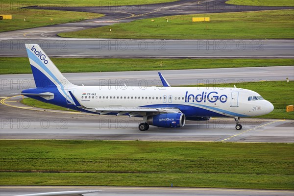 An IndiGo Airbus A320 aircraft with the registration VT-IAS at Changi Airport, Singapore, Asia