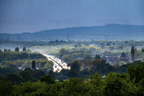 View from the Rungenberghalde, Gelsenkirchen to the west, after a rain shower, green landscape,