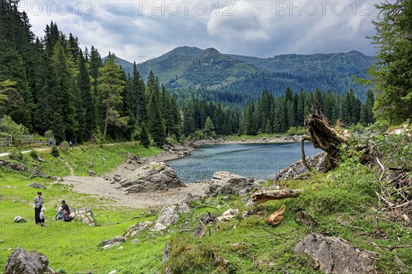 Obernberger See, mountain lake, landscape of the Stubai Alps, weather mood, cloud mood, Obernberg
