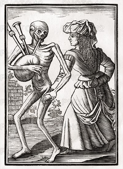 Der Tod kommt für die ungläubige Frau Aus Der Todten Tanz oder Der Tanz des Todes, Basel 1843,