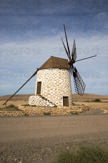 Traditional windmill at Tefia, Fuerteventura, Canary Islands, Spain, Europe