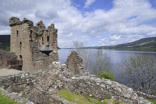 The ruins of Urquhart Castle beside Loch Ness near Drumnadrochit, Scotland, UK