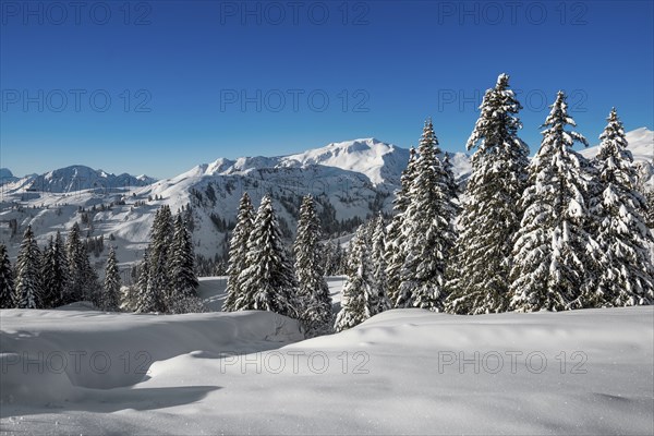 Snow-covered mountain landscape, Damüls, Bregenzerwald, Vorarlberg, Austria, Europe