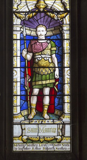 Saint Maurice stained glass Parish Church of St Aldhelm, Bishopstrow, Wiltshire, England, United