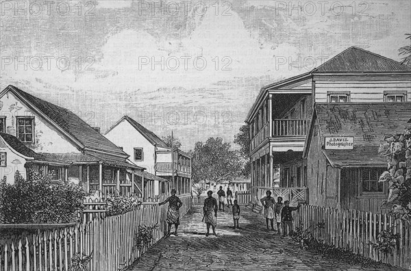 Street in Apia on the Samoa Islands, Samoa, in 1880, Historical, digital reproduction of an